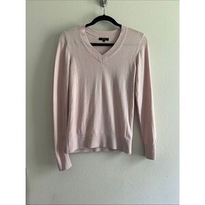 Quince Lightweight Cotton Cashmere V-Neck Sweater Pink Long Sleeve Women’s XS